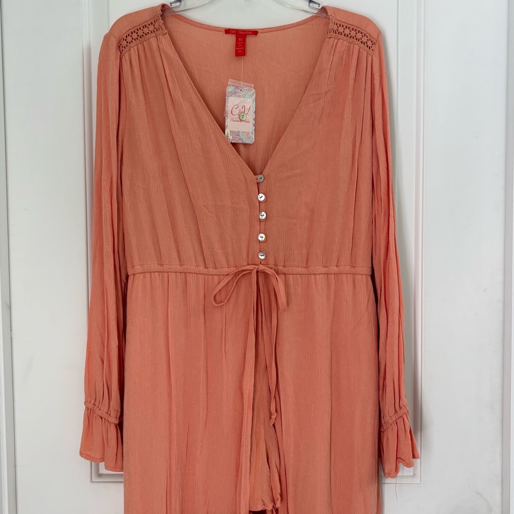 NWT Chelsea & Violet Orange Skirted Romper Maxi Dress Ruffled